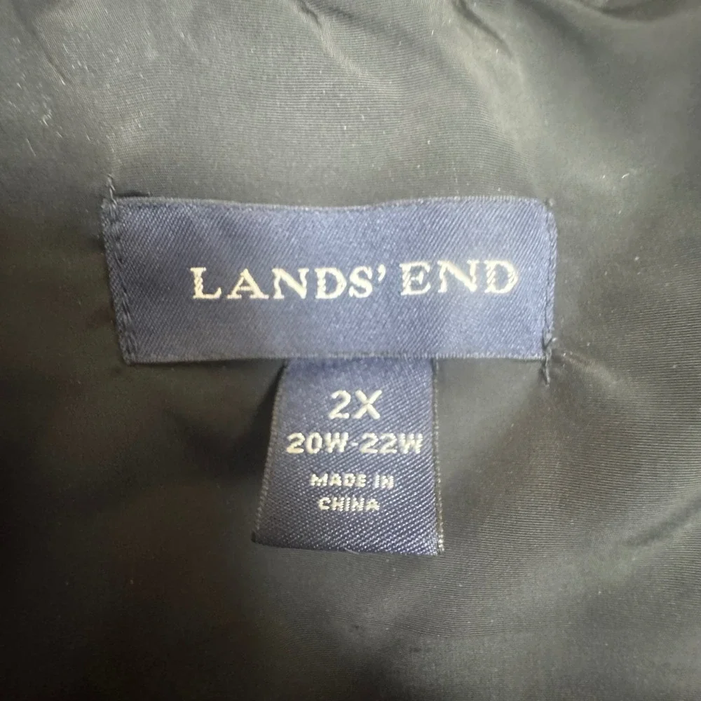 Lands End Womens Quilted Puffer Jacket Black Down‎ Blend Full Zip Size 2X READ